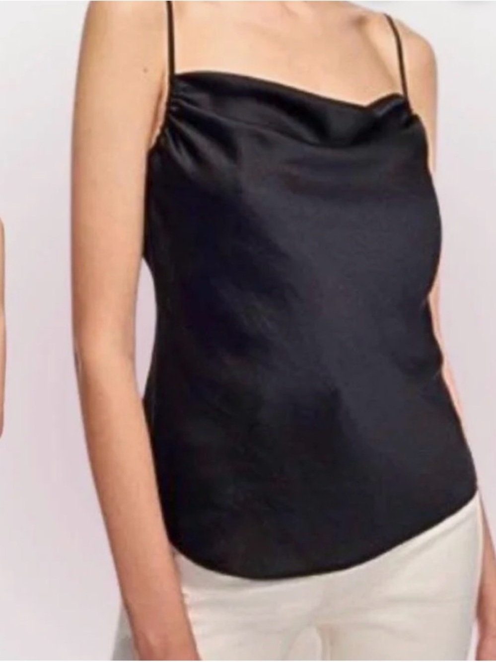 Wilfred Black Satin Cowl Camisole with Spaghetti Straps